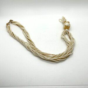 Vintage Multi-Strand Faux Pearl Torsade Necklace Gold-tone accents 1970s-1980s
